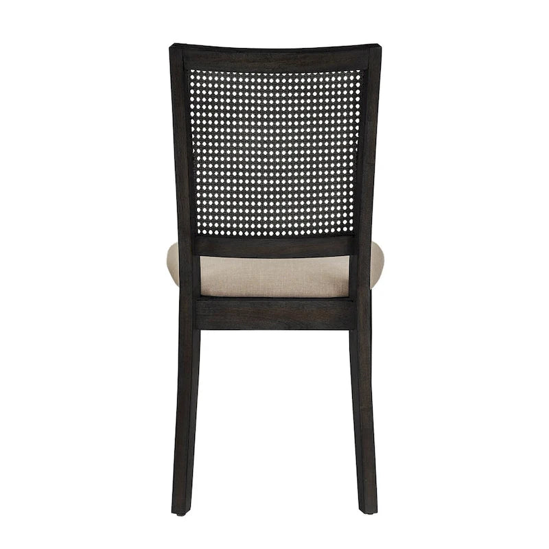 Chaises de salle à manger en lin beige et rotin
