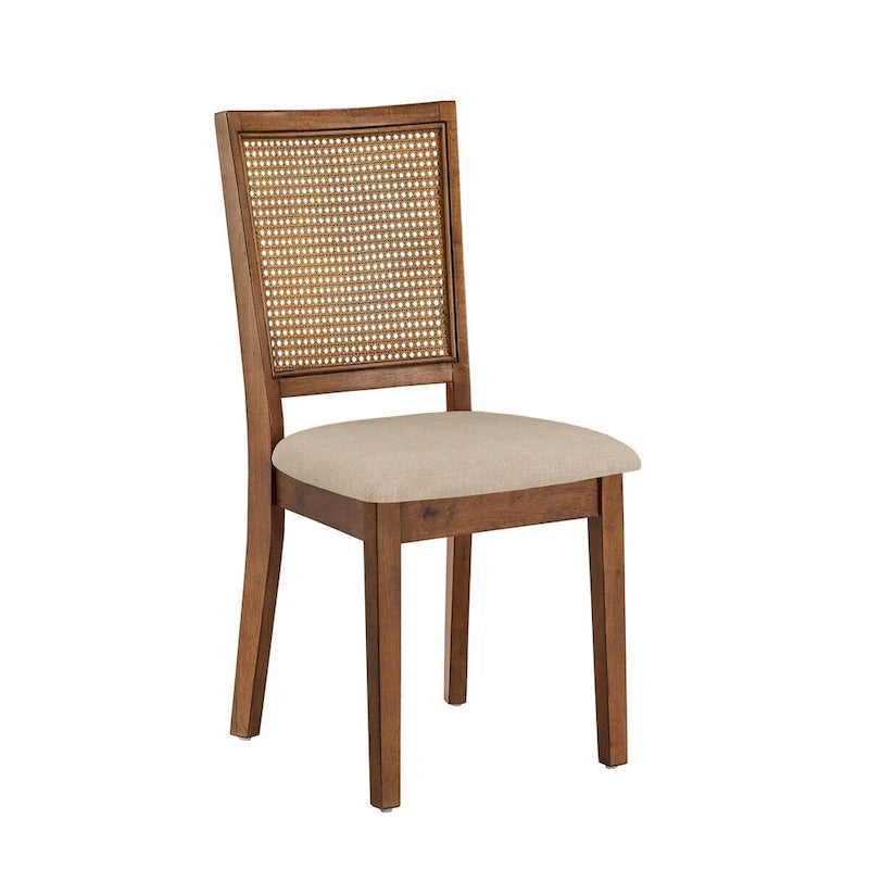 Chaises de salle à manger en lin beige et rotin