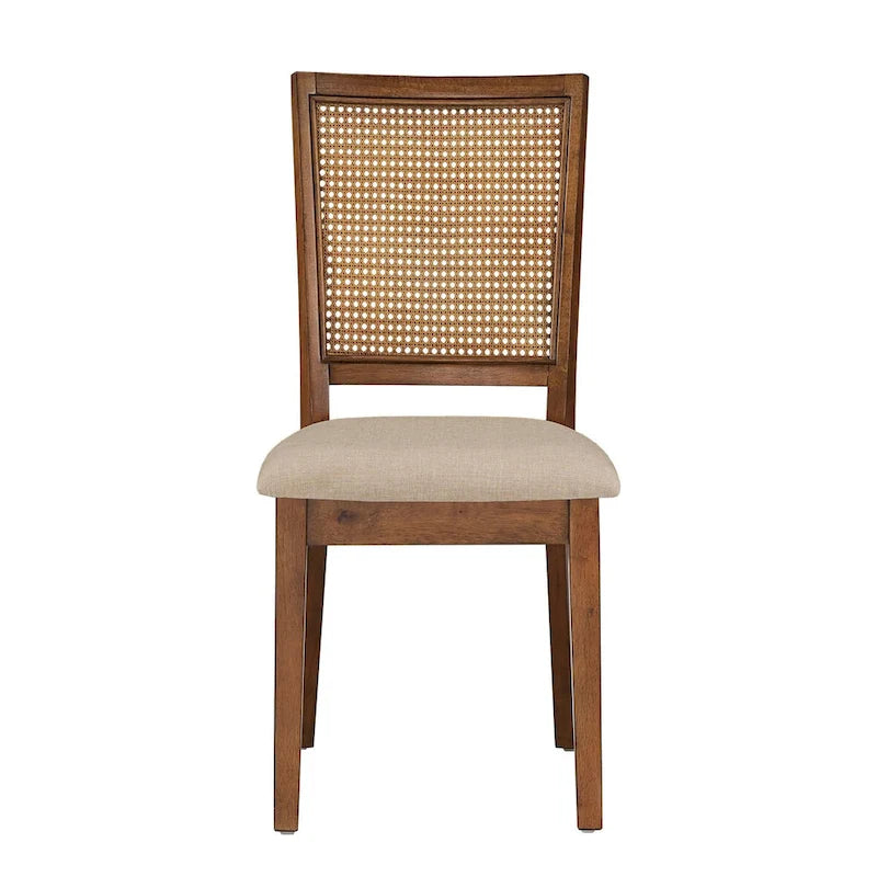Chaises de salle à manger en lin beige et rotin