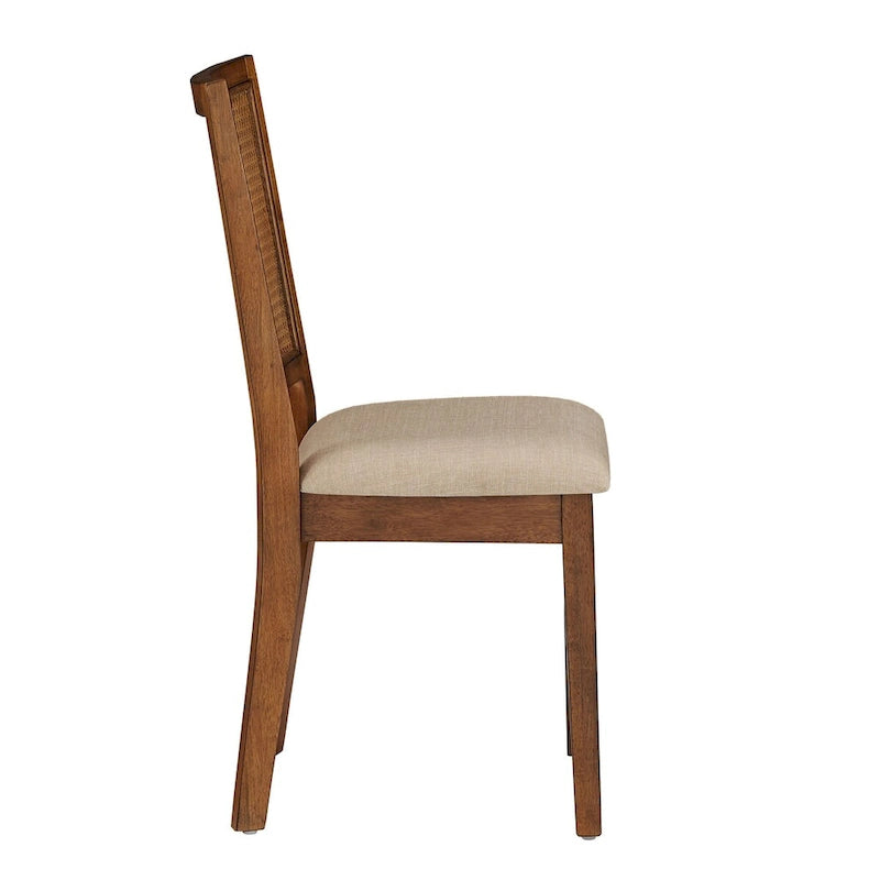 Chaises de salle à manger en lin beige et rotin