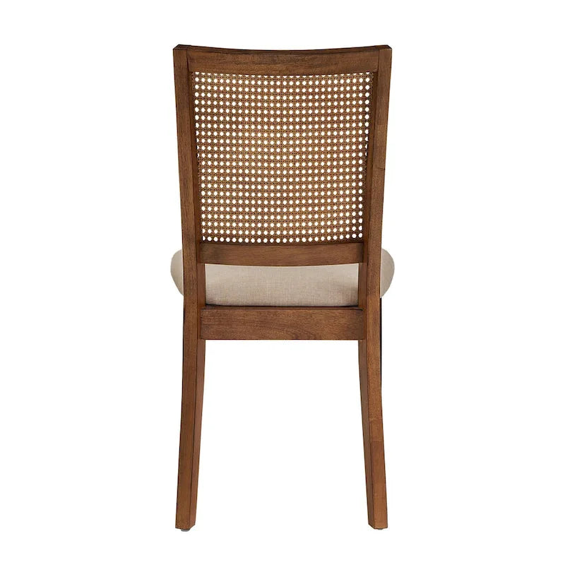 Chaises de salle à manger en lin beige et rotin