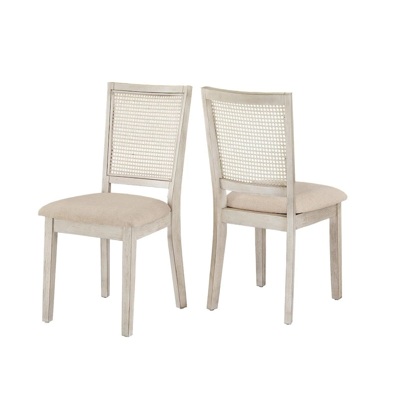 Chaises de salle à manger en lin beige et rotin