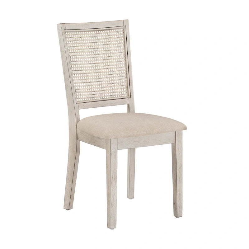 Chaises de salle à manger en lin beige et rotin