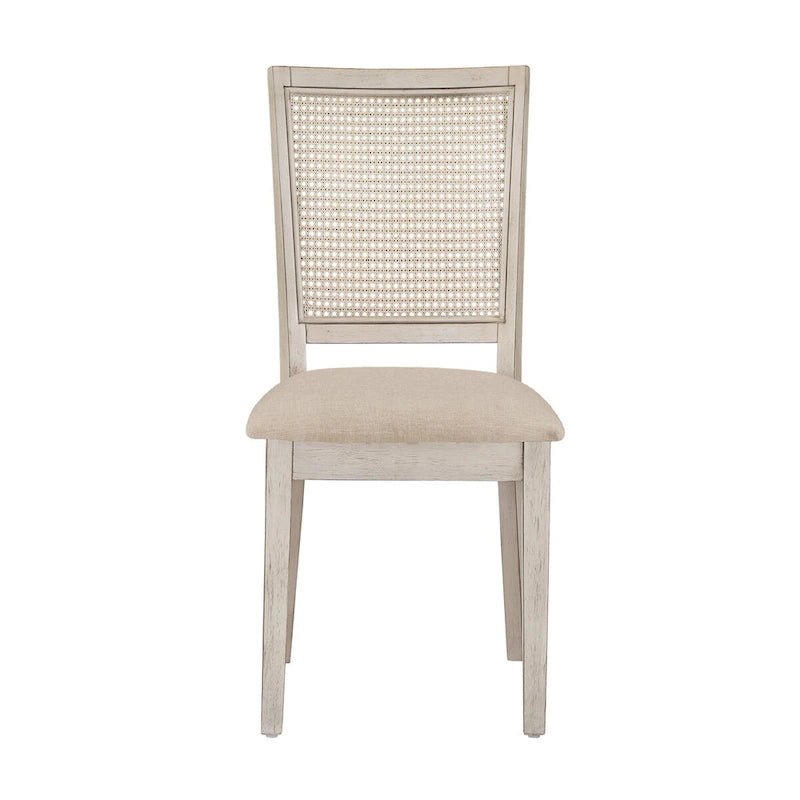Chaises de salle à manger en lin beige et rotin