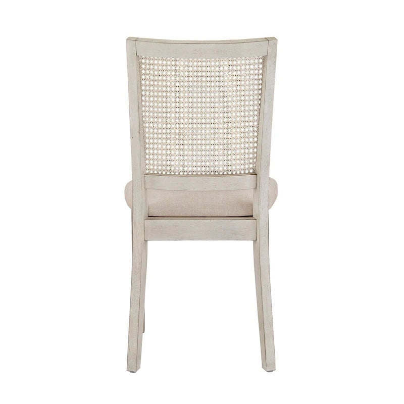 Chaises de salle à manger en lin beige et rotin