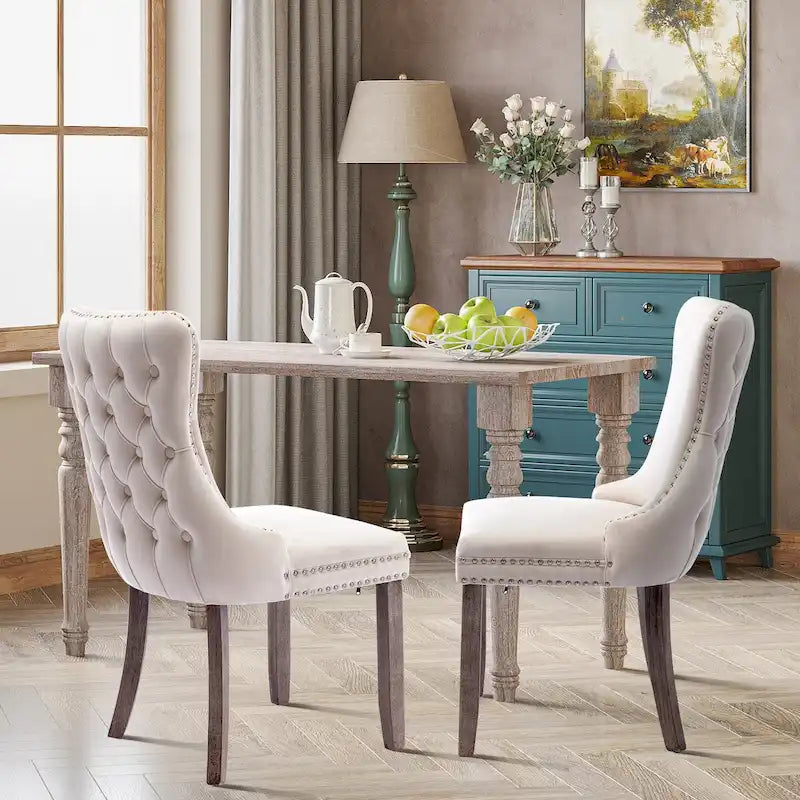 Chaises de salle à manger à dossier ailé et revêtement en velours