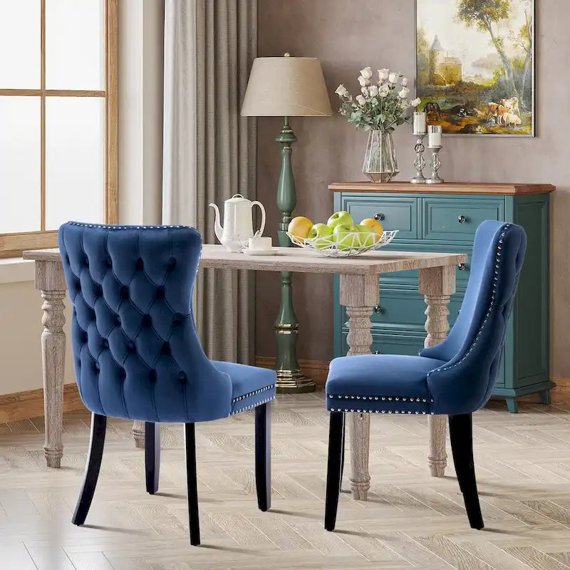 Velvet Upholstered Wingback Dining Chairs Set of 2