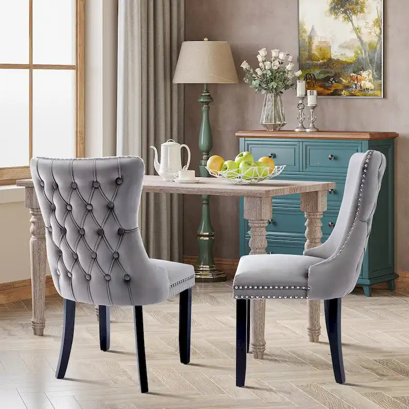 Velvet Upholstered Wingback Dining Chairs Set of 2
