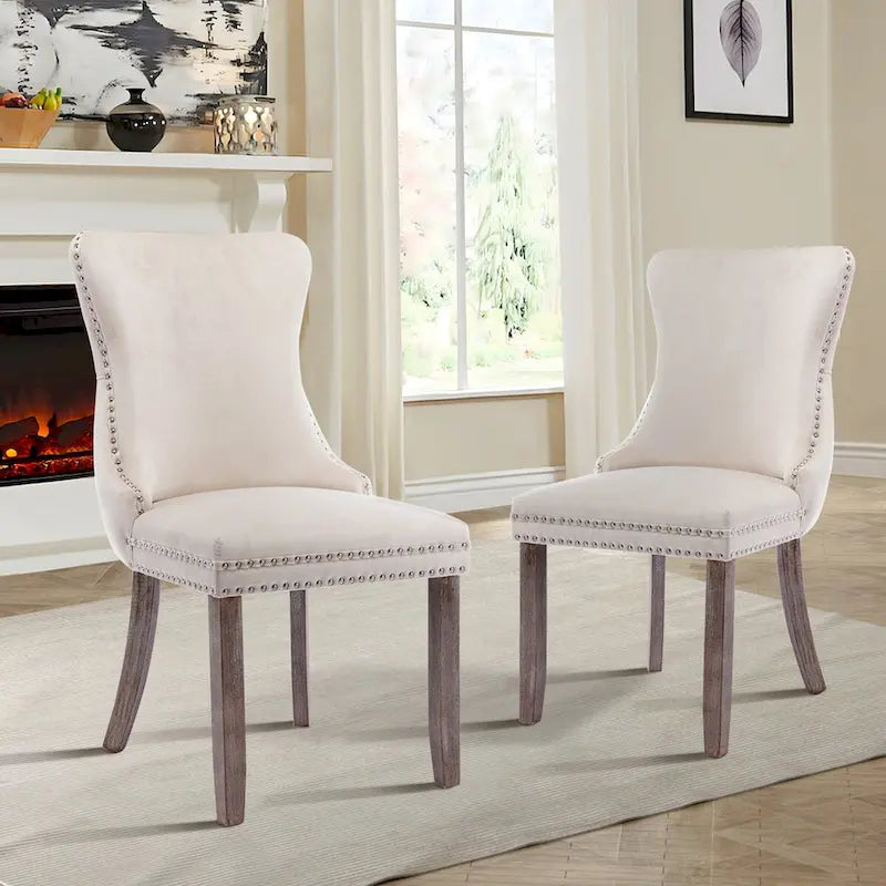 Velvet Upholstered Wingback Dining Chairs Set of 2
