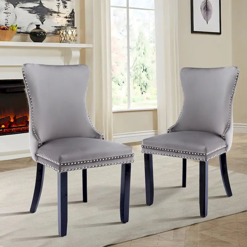 Velvet Upholstered Wingback Dining Chairs Set of 2