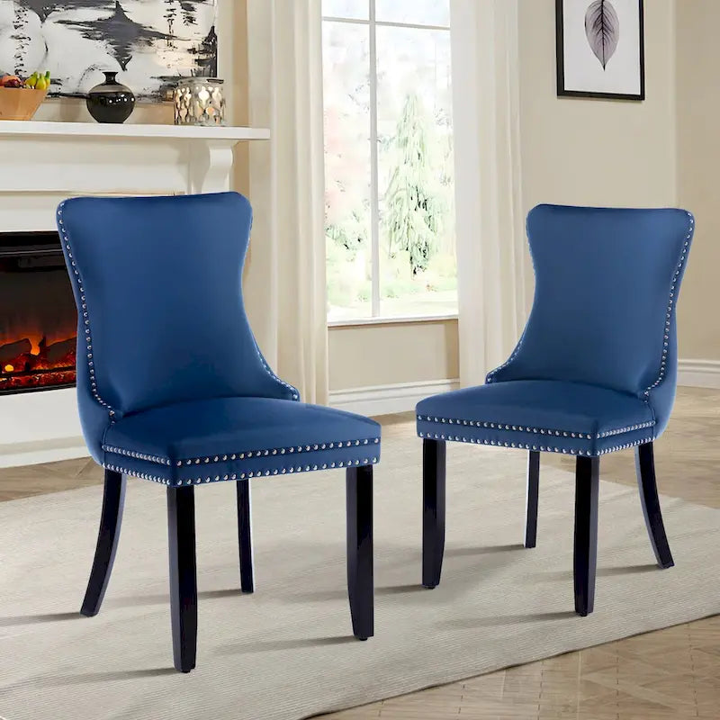 Velvet Upholstered Wingback Dining Chairs Set of 2
