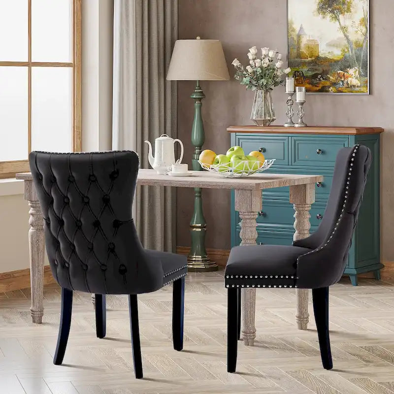 Velvet Upholstered Wingback Dining Chairs Set of 2
