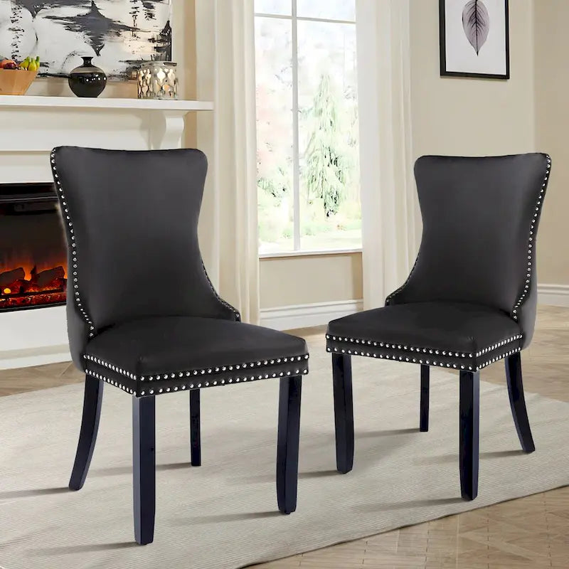 Velvet Upholstered Wingback Dining Chairs Set of 2