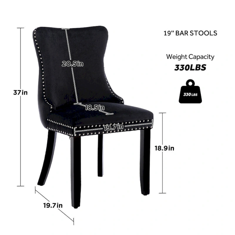 Chaises de salle à manger à dossier ailé et revêtement en velours
