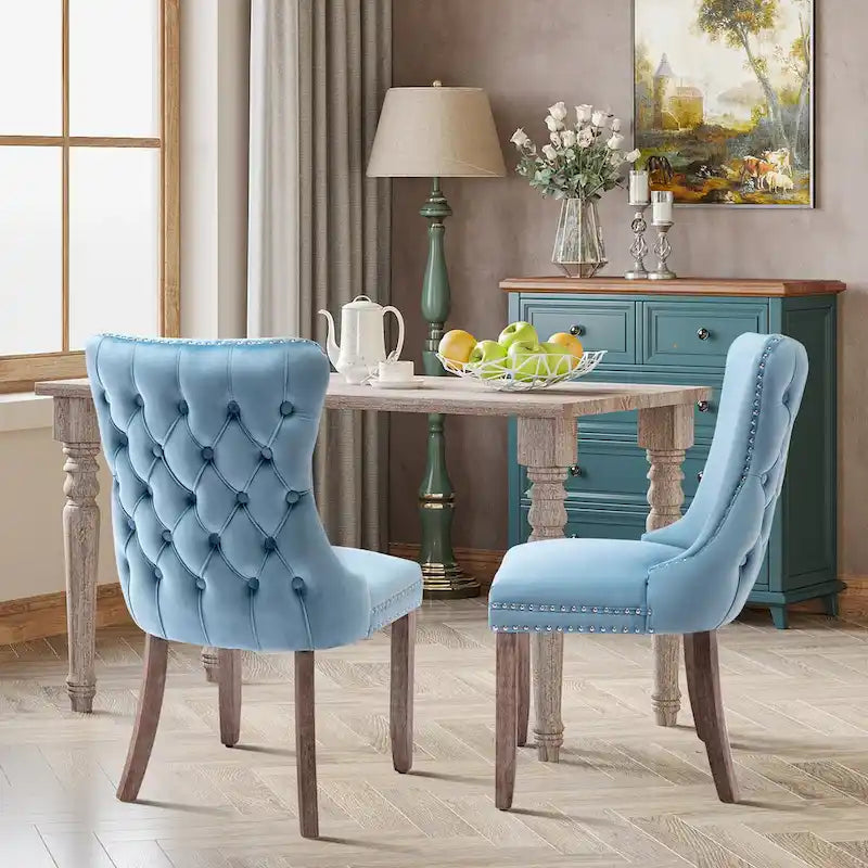 Chaises de salle à manger à dossier ailé et revêtement en velours