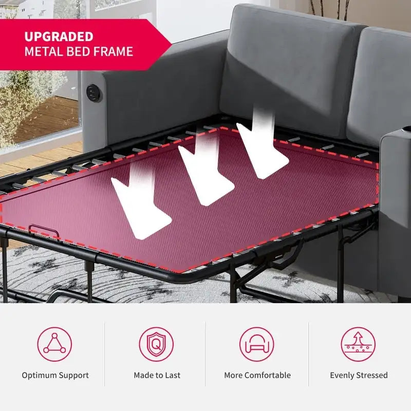 Canapé-lit convertible, canapé-lit avec matelas en mousse à mémoire de forme, porte-gobelet, USB, canapé-lit gigogne