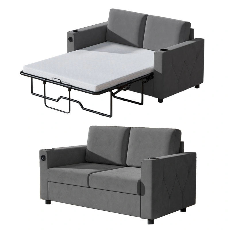 Canapé-lit convertible, canapé-lit avec matelas en mousse à mémoire de forme, porte-gobelet, USB, canapé-lit gigogne