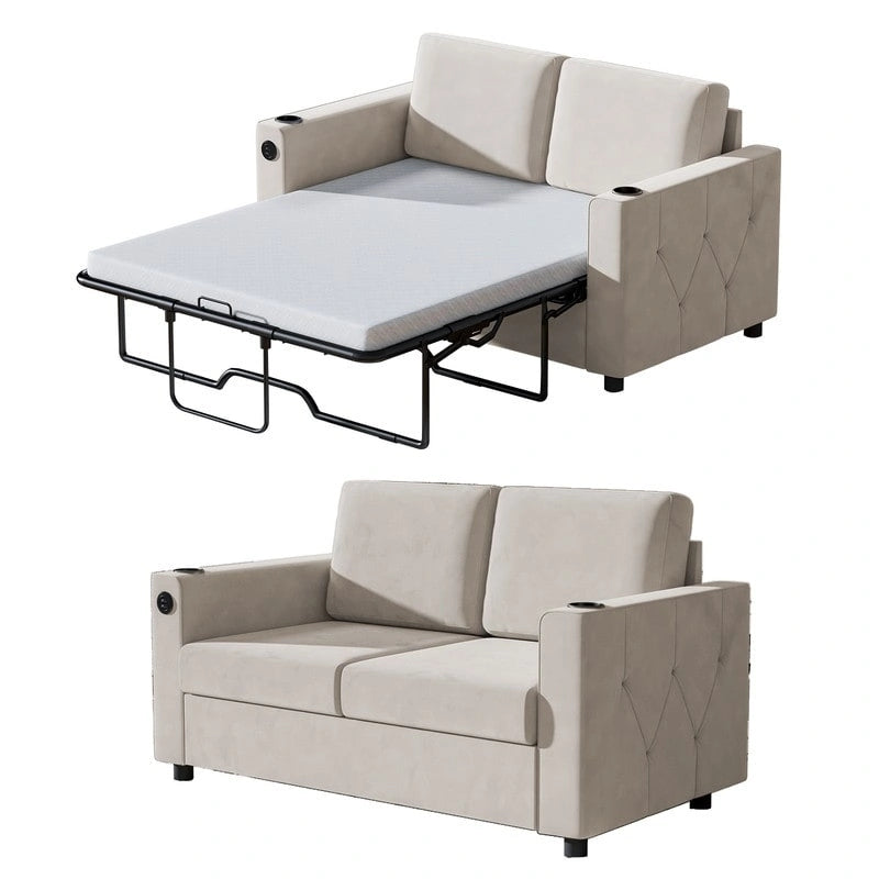 Canapé-lit convertible, canapé-lit avec matelas en mousse à mémoire de forme, porte-gobelet, USB, canapé-lit gigogne
