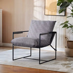 Chaise longue en lin d'intérieur, chaise d'appoint moderne avec deux coussins doux amovibles, chaise de style industriel avec cadre en métal, chaise confortable