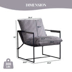 Chaise longue en lin d'intérieur, chaise d'appoint moderne avec deux coussins doux amovibles, chaise de style industriel avec cadre en métal, chaise confortable