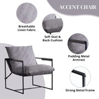 Chaise longue en lin d'intérieur, chaise d'appoint moderne avec deux coussins doux amovibles, chaise de style industriel avec cadre en métal, chaise confortable