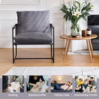 Chaise longue en lin d'intérieur, chaise d'appoint moderne avec deux coussins doux amovibles, chaise de style industriel avec cadre en métal, chaise confortable