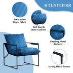 Chaise longue en lin d'intérieur, chaise d'appoint moderne avec deux coussins doux amovibles, chaise de style industriel avec cadre en métal, chaise confortable