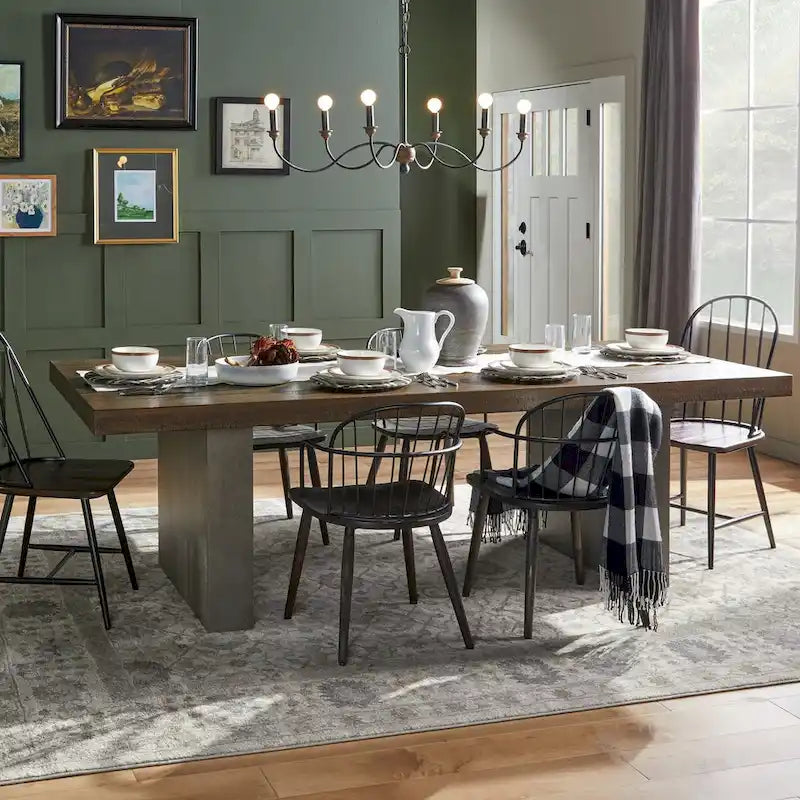 Reclaimed Wood and Concrete Dining Table — Brown