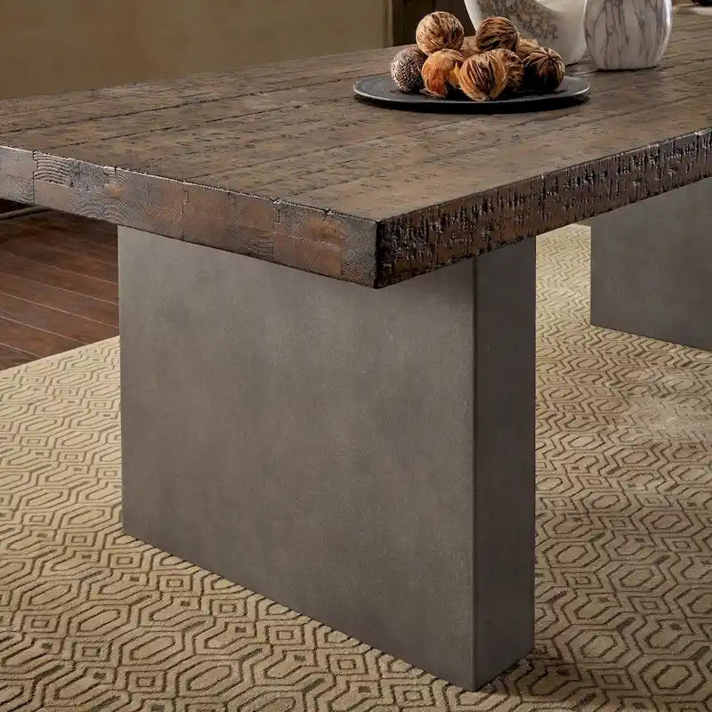 Reclaimed Wood and Concrete Dining Table — Brown