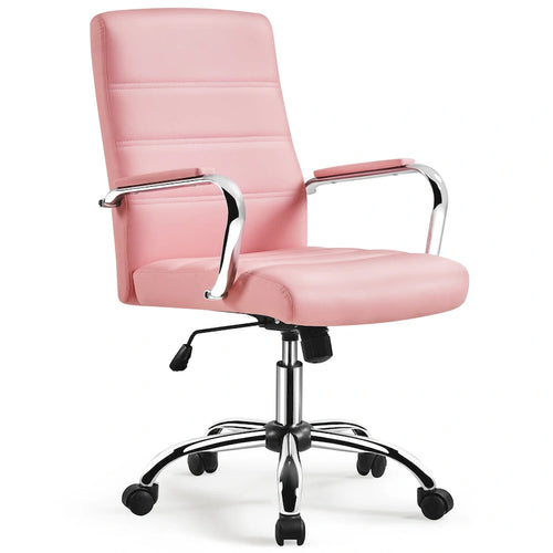 Chaise de bureau pivotante à dossier mi-haut réglable en similicuir