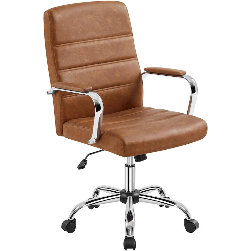 Chaise de bureau pivotante à dossier mi-haut réglable en similicuir