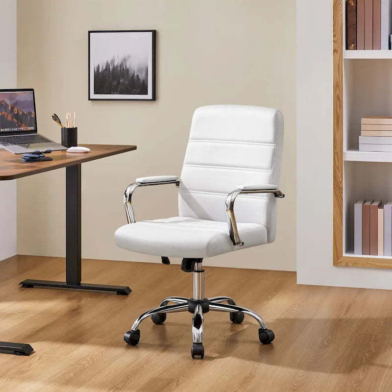 Chaise de bureau pivotante à dossier mi-haut réglable en similicuir