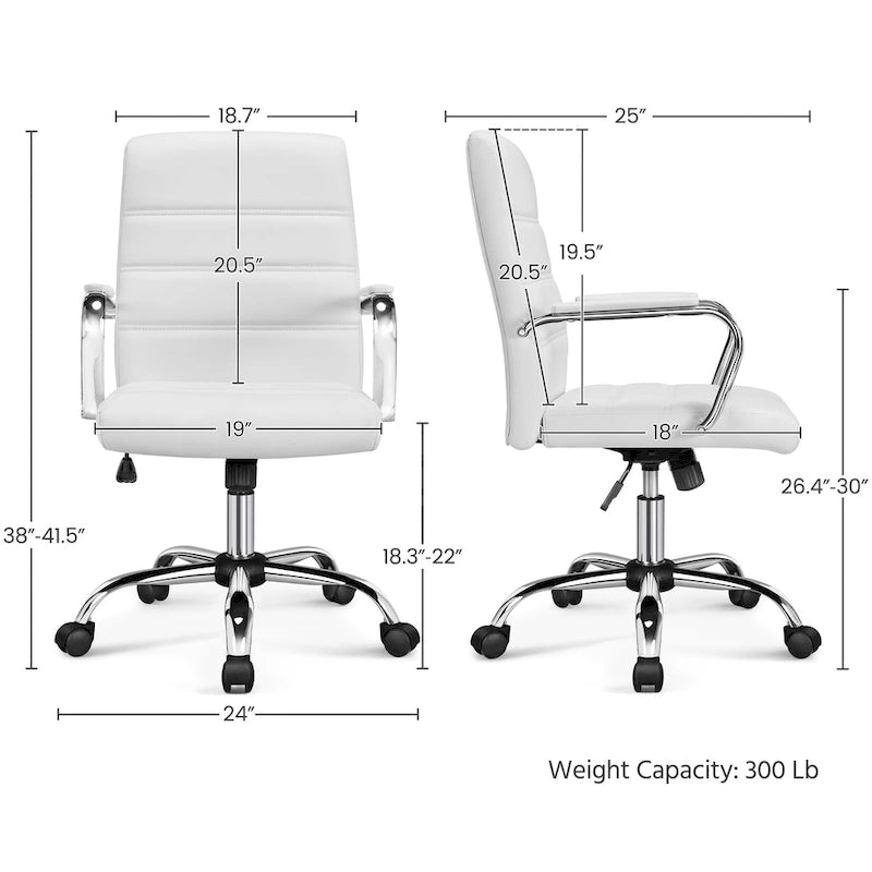 Chaise de bureau pivotante à dossier mi-haut réglable en similicuir