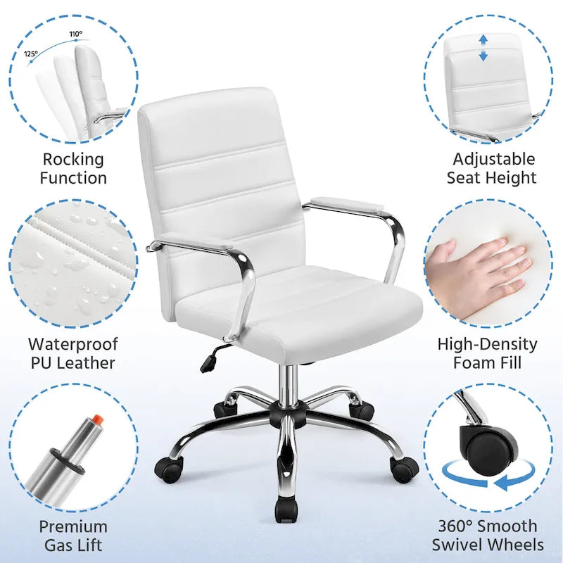 Chaise de bureau pivotante à dossier mi-haut réglable en similicuir