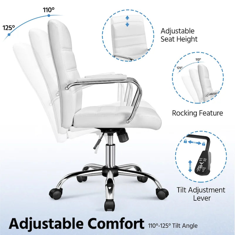 Chaise de bureau pivotante à dossier mi-haut réglable en similicuir