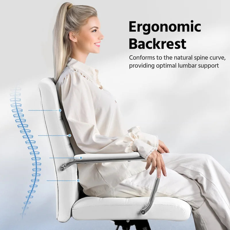 Chaise de bureau pivotante à dossier mi-haut réglable en similicuir