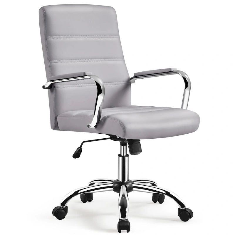Chaise de bureau pivotante à dossier mi-haut réglable en similicuir