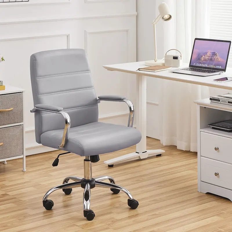 Chaise de bureau pivotante à dossier mi-haut réglable en similicuir