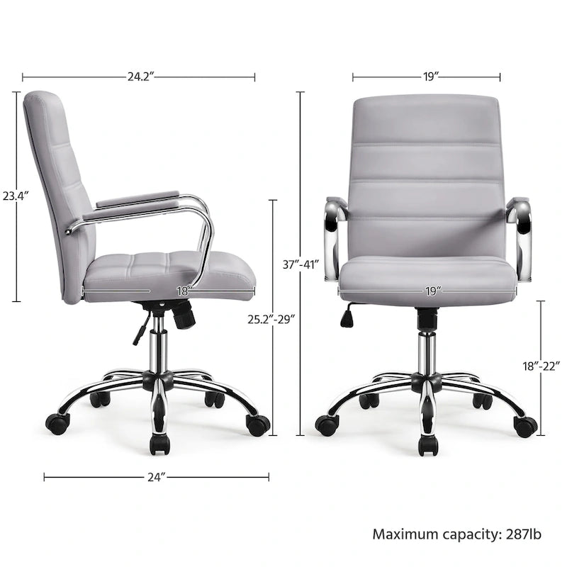 Chaise de bureau pivotante à dossier mi-haut réglable en similicuir