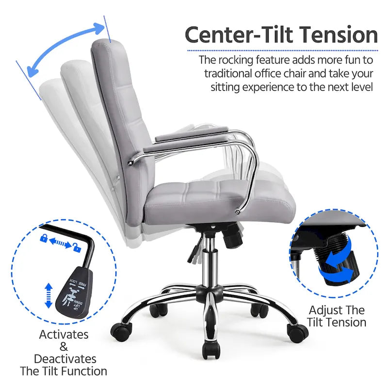 Chaise de bureau pivotante à dossier mi-haut réglable en similicuir