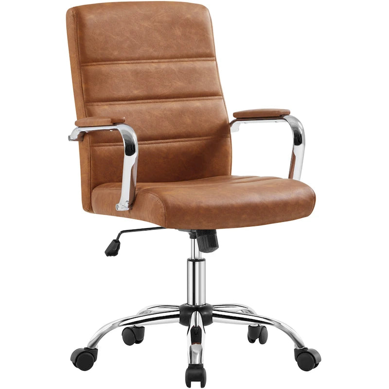 Chaise de bureau pivotante à dossier mi-haut réglable en similicuir