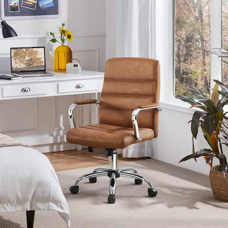Chaise de bureau pivotante à dossier mi-haut réglable en similicuir