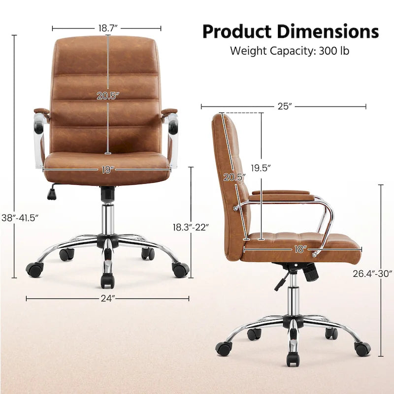 Chaise de bureau pivotante à dossier mi-haut réglable en similicuir