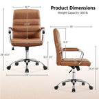 Chaise de bureau pivotante à dossier mi-haut réglable en similicuir