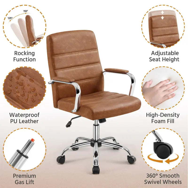 Chaise de bureau pivotante à dossier mi-haut réglable en similicuir