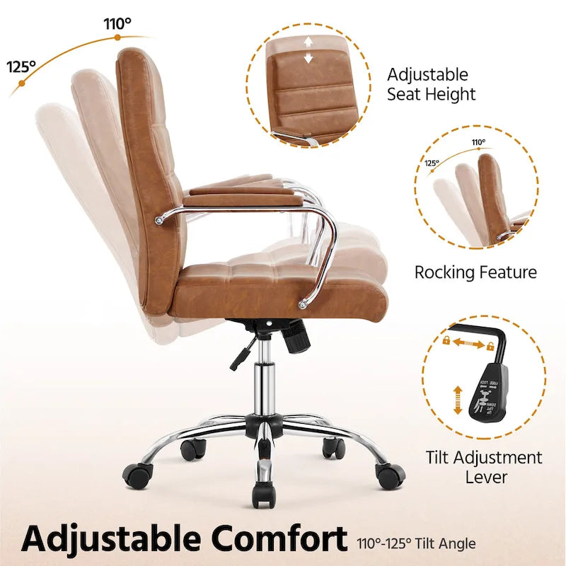 Chaise de bureau pivotante à dossier mi-haut réglable en similicuir