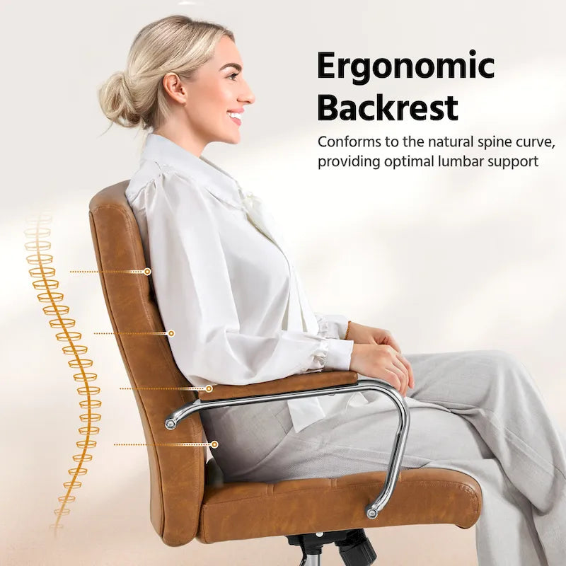 Chaise de bureau pivotante à dossier mi-haut réglable en similicuir