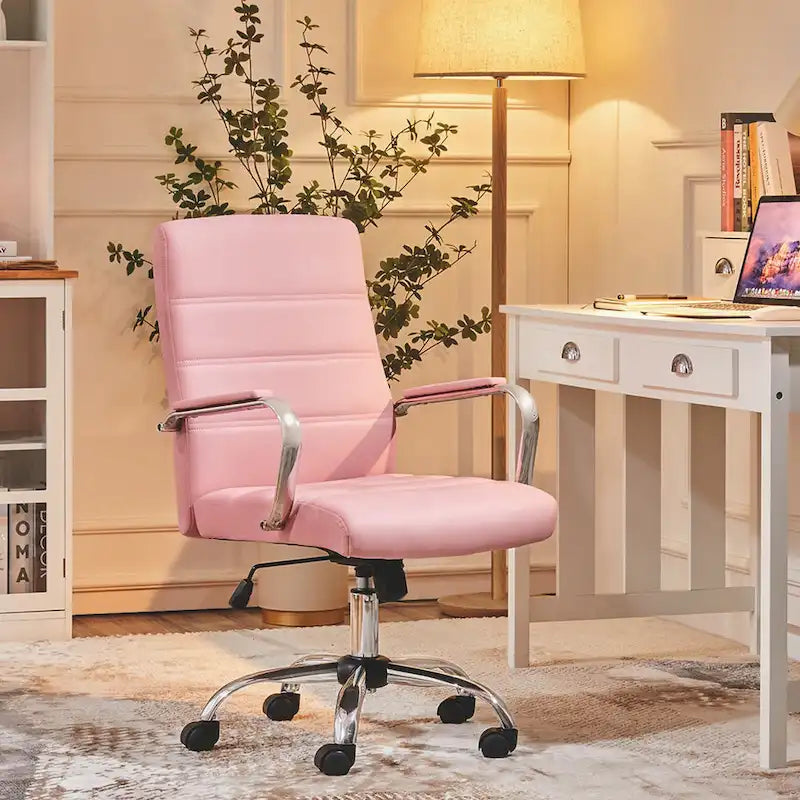 Chaise de bureau pivotante à dossier mi-haut réglable en similicuir