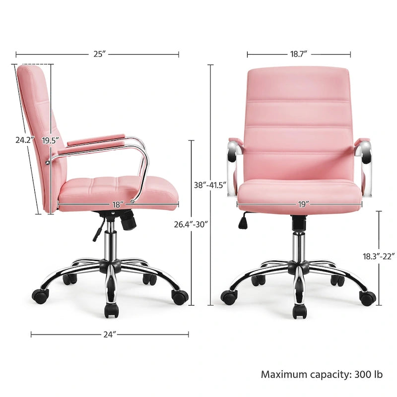 Chaise de bureau pivotante à dossier mi-haut réglable en similicuir
