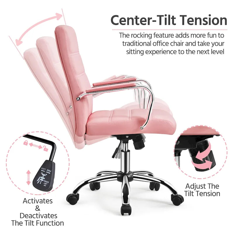 Chaise de bureau pivotante à dossier mi-haut réglable en similicuir